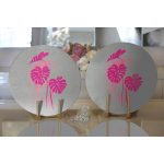 Realhomes Fuşya Palmiye Yaprak Dijital Baskılı Modern 2'li Yuvarlak Servis Altlığı - Supla Realhomes