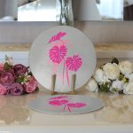 Realhomes Fuşya Palmiye Yaprak Dijital Baskılı Modern 2'li Yuvarlak Servis Altlığı - Supla Realhomes