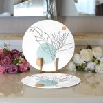 - Supla2li-5370-Gorsel3 - Realhomes Realhomes Karakalem Botanik Yaprak Desenli Modern 2'li Yuvarlak Servis Altlığı - Supla Realhomes