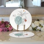 - Supla2li-5371-Gorsel3 - Realhomes Realhomes Portre Çizim Üzerinde Yaprak Desenli Modern 2'li Yuvarlak Servis Altlığı - Supla Realhomes