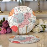 Realhomes Kırmızı Ve Turuncu Puantiyeli Zeminde Karakalem Çiçek Motifli Modern 2'li Yuvarlak Servis Altlığı - Supla Realhomes