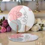 - Supla2li-5373-Gorsel1 - Realhomes Realhomes Kırmızı Şeritli Portre Çizimli Modern 2'li Yuvarlak Servis Altlığı - Supla Realhomes