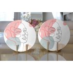 - Supla2li-5373-Gorsel2 - Realhomes Realhomes Kırmızı Şeritli Portre Çizimli Modern 2'li Yuvarlak Servis Altlığı - Supla Realhomes