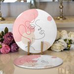 Realhomes Kırmızı Şeritli Portre Çizimli Özel Tasarımlı Modern 2'li Yuvarlak Servis Altlığı - Supla Realhomes