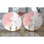 Realhomes Kırmızı Şeritli Portre Çizimli Özel Tasarımlı Modern 2'li Yuvarlak Servis Altlığı - Supla Realhomes