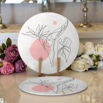 - Supla2li-5374set-Gorsel1 - Realhomes Realhomes Gri Zemin Üzerinde Karakalem Çiçek Çizimli Modern 2'li Yuvarlak Servis Altlığı - Supla Realhomes