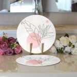 - Supla2li-5374seti-Gorsel3 - Realhomes Realhomes Gri Zemin Üzerinde Karakalem Yaprak Çizimli Modern 2'li Yuvarlak Servis Altlığı - Supla Realhomes