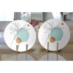 Realhomes Beyaz Zeminde İnce Yaprak Desenli Modern 2'li Yuvarlak Servis Altlığı - Supla Realhomes