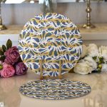 Realhomes Gri Zeminde Dalgalı Çizgiler Üzerinde Damla Motifli Modern 2'li Yuvarlak Servis Altlığı - Supla Realhomes