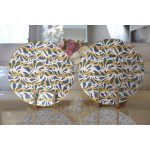 Realhomes Gri Zeminde Dalgalı Çizgiler Üzerinde Damla Motifli Modern 2'li Yuvarlak Servis Altlığı - Supla Realhomes