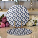 - Supla2li-5392-Gorsel1 - Realhomes Realhomes Lacivert Kot Zemin Üzerinde Gri Su Damlacıklı Modern 2'li Yuvarlak Servis Altlığı - Supla Realhomes