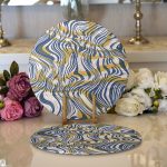 Realhomes Kahverengi Ve Lacivert Renkte Dalgalı Desen Dijital Baskılı Modern 2'li Yuvarlak Servis Altlığı - Supla Realhomes