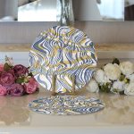 Realhomes Kahverengi Ve Lacivert Renkte Dalgalı Desen Dijital Baskılı Modern 2'li Yuvarlak Servis Altlığı - Supla Realhomes