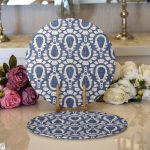 - Supla2li-5399-Gorsel1 - Realhomes Realhomes Lacivert Kot Zeminde Soyut Çizimler Dijital Baskılı Modern 2'li Yuvarlak Servis Altlığı - Supla Realhomes