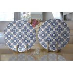 Realhomes Gri Zemin Üzerinde Lacivert Soyut Dijital Baskılı Modern 2'li Yuvarlak Servis Altlığı - Supla Realhomes