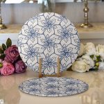 Realhomes Gri Zemiminde Geometrik Çiçek Motifli Modern 2'li Yuvarlak Servis Altlığı - Supla Realhomes