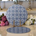 - Supla2li-5411-Gorsel1 - Realhomes  Realhomes Lacivert Kot Zemin Üzerinde Dijital Baskılı Modern 2'li Yuvarlak Servis Altlığı - Supla Realhomes