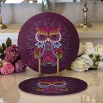 - Supla2li-5438-Gorsel1 - Realhomes Realhomes Mor Zemin Üzerinde Otantik Baykuş Desenli Modern 2'li Yuvarlak Servis Altlığı - Supla Realhomes