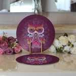 - Supla2li-5438-Gorsel3 - Realhomes Realhomes Mor Zemin Üzerinde Otantik Baykuş Desenli Modern 2'li Yuvarlak Servis Altlığı - Supla Realhomes