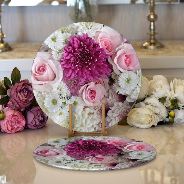 - Supla2li-55-Gorsel1 - Realhomes  Realhomes Pastel Zemin Üzerinde Yaprak Desenli Dijital Baskılı Modern 2'li Yuvarlak Servis Altlığı - Supla Realhomes