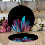 Realhomes Siyah Zeminli Tropik Yapraklı Özel Tasarım Modern 2'li Yuvarlak Servis Altlığı - Supla Realhomes