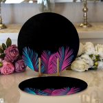 - Supla2li-5521-Gorsel1 - Realhomes Realhomes Siyah Zeminli Tropik Yapraklı Özel Tasarım Modern 2'li Yuvarlak Servis Altlığı - Supla Realhomes