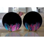 - Supla2li-5521-Gorsel2 - Realhomes Realhomes Siyah Zeminli Tropik Yapraklı Özel Tasarım Modern 2'li Yuvarlak Servis Altlığı - Supla Realhomes