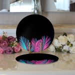 - Supla2li-5521-Gorsel3 - Realhomes Realhomes Siyah Zeminli Tropik Yapraklı Özel Tasarım Modern 2'li Yuvarlak Servis Altlığı - Supla Realhomes