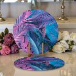 - Supla2li-5523-Gorsel1 - Realhomes Realhomes Tropik Yapraklı Özel Tasarım Dijital Baskılı Modern 2'li Yuvarlak Servis Altlığı - Supla Realhomes