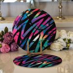 - Supla2li-5525-Gorsel1 - Realhomes Realhomes Siyah Zemin Üzerinde Neon Zigzag Desenli Modern 2'li Yuvarlak Servis Altlığı - Supla Realhomes