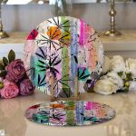 Realhomes Renkli Zeminde Geometrik Yaprak Desenli Modern 2'li Yuvarlak Servis Altlığı - Supla Realhomes