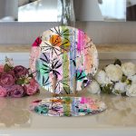 Realhomes Renkli Zeminde Geometrik Yaprak Desenli Modern 2'li Yuvarlak Servis Altlığı - Supla Realhomes