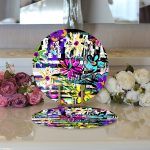 Realhomes Siyah Beyaz Temalı Çiçek Motifli Modern 2'li Yuvarlak Servis Altlığı - Supla Realhomes