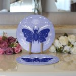 - Supla2li-5747-Gorsel3 - Realhomes Realhomes Karolina Mavisi Zeminli Sonsuz Kelebek Desenli Modern 2'li Yuvarlak Servis Altlığı - Supla Realhomes