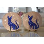 Realhomes Haki Zeminli Mavi Kedi Desenli Özel Tasarım Modern 2'li Yuvarlak Servis Altlığı - Supla Realhomes