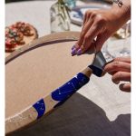 Realhomes Haki Zeminli Mavi Kedi Desenli Özel Tasarım Modern 2'li Yuvarlak Servis Altlığı - Supla Realhomes