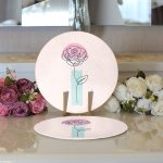 - Supla2li-5776-Gorsel3 - Realhomes  Realhomes Pembe Zeminde Gül Motifli Bohemian Modern 2'li Yuvarlak Servis Altlığı - Supla Realhomes