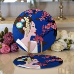Realhomes Çiçek Motifli Japon Kız Desenli Modern 2'li Yuvarlak Servis Altlığı - Supla Realhomes
