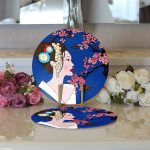 Realhomes Çiçek Motifli Japon Kız Desenli Modern 2'li Yuvarlak Servis Altlığı - Supla Realhomes