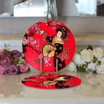 - Supla2li-5796-Gorsel3 - Realhomes Realhomes Çiçek Desenli Yelpazeli Japon Kız Motifli Modern 2'li Yuvarlak Servis Altlığı - Supla Realhomes