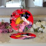 - Supla2li-5797-Gorsel3 - Realhomes Realhomes Çiçek Desenli Yelpazeli Japon Kız Motifli Modern 2'li Yuvarlak Servis Altlığı - Supla Realhomes