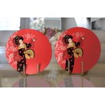 Realhomes Prenses Pembe Zeminli Yelpazeli Kadın Desenli Modern 2'li Yuvarlak Servis Altlığı - Supla Realhomes