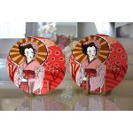 Realhomes Kahverengi Şemsiyeli Japon Bayan Motifli Dijital Baskılı Modern 2'li Yuvarlak Servis Altlığı - Supla Realhomes