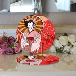 Realhomes Kahverengi Şemsiyeli Japon Bayan Motifli Dijital Baskılı Modern 2'li Yuvarlak Servis Altlığı - Supla Realhomes