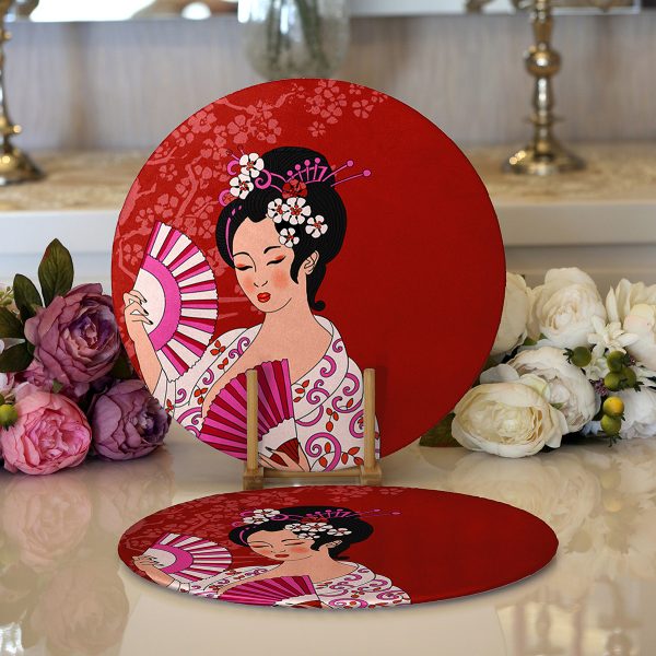 - Supla2li-5802-Gorsel1 - Realhomes  Realhomes Mavi Çizgi Desenli Kavaniçe Çiçek Motifli Modern 2'li Yuvarlak Servis Altlığı - Supla Realhomes