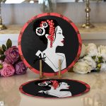 Realhomes Geometrik Ogea Zeminli Çiçek Saçlı Japon Kadın Motifli Modern 2'li Yuvarlak Servis Altlığı - Supla Realhomes