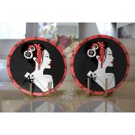 Realhomes Geometrik Ogea Zeminli Çiçek Saçlı Japon Kadın Motifli Modern 2'li Yuvarlak Servis Altlığı - Supla Realhomes