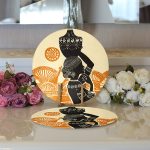 Realhomes Başında Vazo Taşıyan Etnik Afrika Desenli Modern 2'li Yuvarlak Servis Altlığı - Supla Realhomes