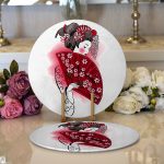 - Supla2li-5813-Gorsel1 - Realhomes Realhomes Kırmızı Yelpazeli Şaman Japon Kadın Motifli Modern 2'li Yuvarlak Servis Altlığı - Supla Realhomes