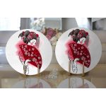 - Supla2li-5813-Gorsel2 - Realhomes Realhomes Kırmızı Yelpazeli Şaman Japon Kadın Motifli Modern 2'li Yuvarlak Servis Altlığı - Supla Realhomes